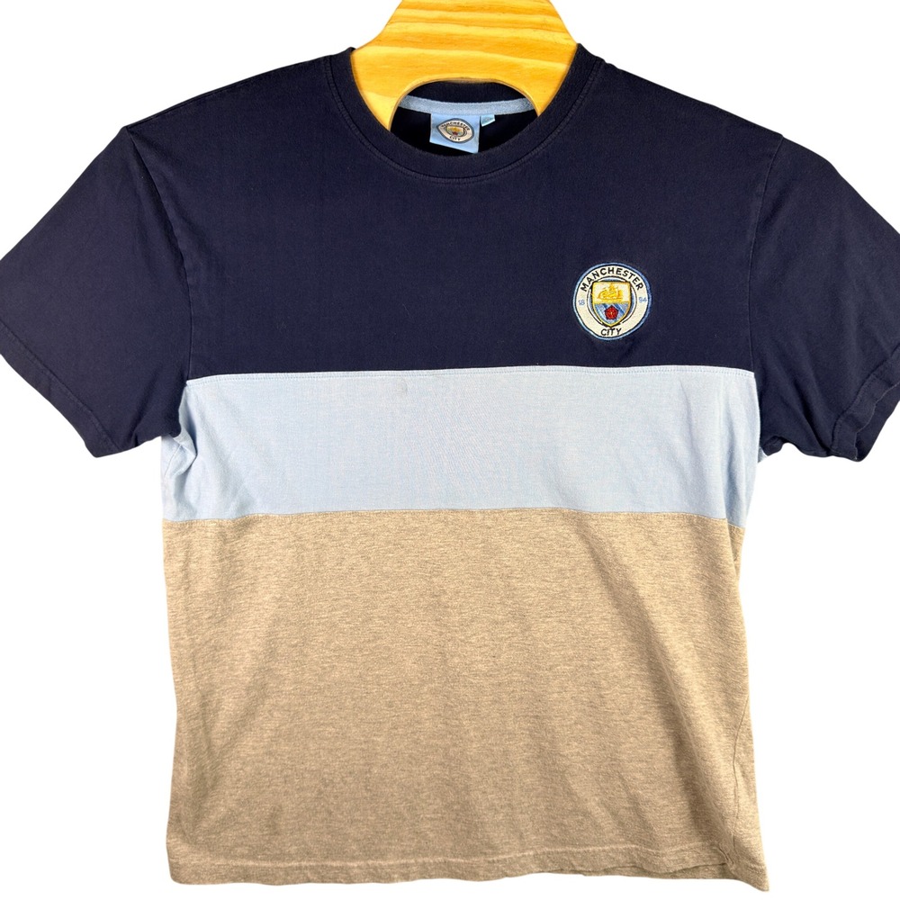 Manchester City Soccer T-Shirt Men XL Navy‎ Blue Grey Colorblock Embroidered
